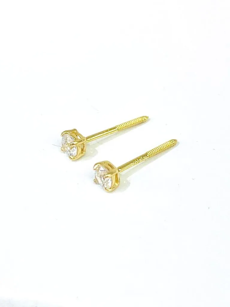 0.25ct Moissanite AAA Heavy Basket 14K Yellow Gold Earrings 3mm/Studs Screw Back Earrings