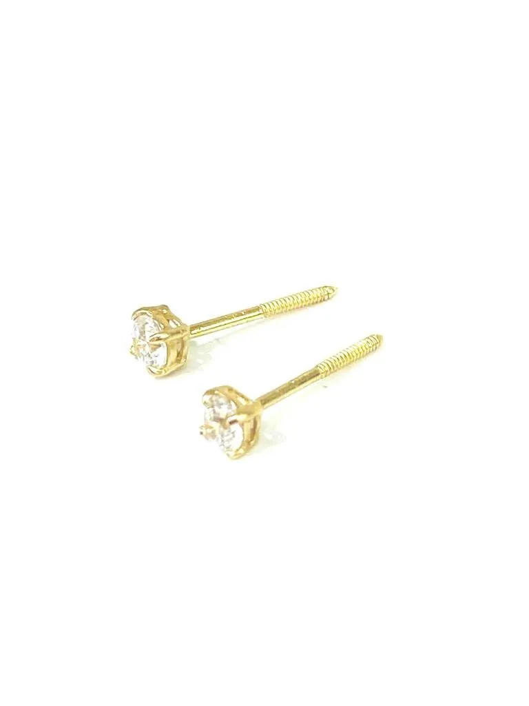 0.25ct Moissanite AAA Heavy Basket 14K Yellow Gold Earrings 3mm/Studs Screw Back Earrings