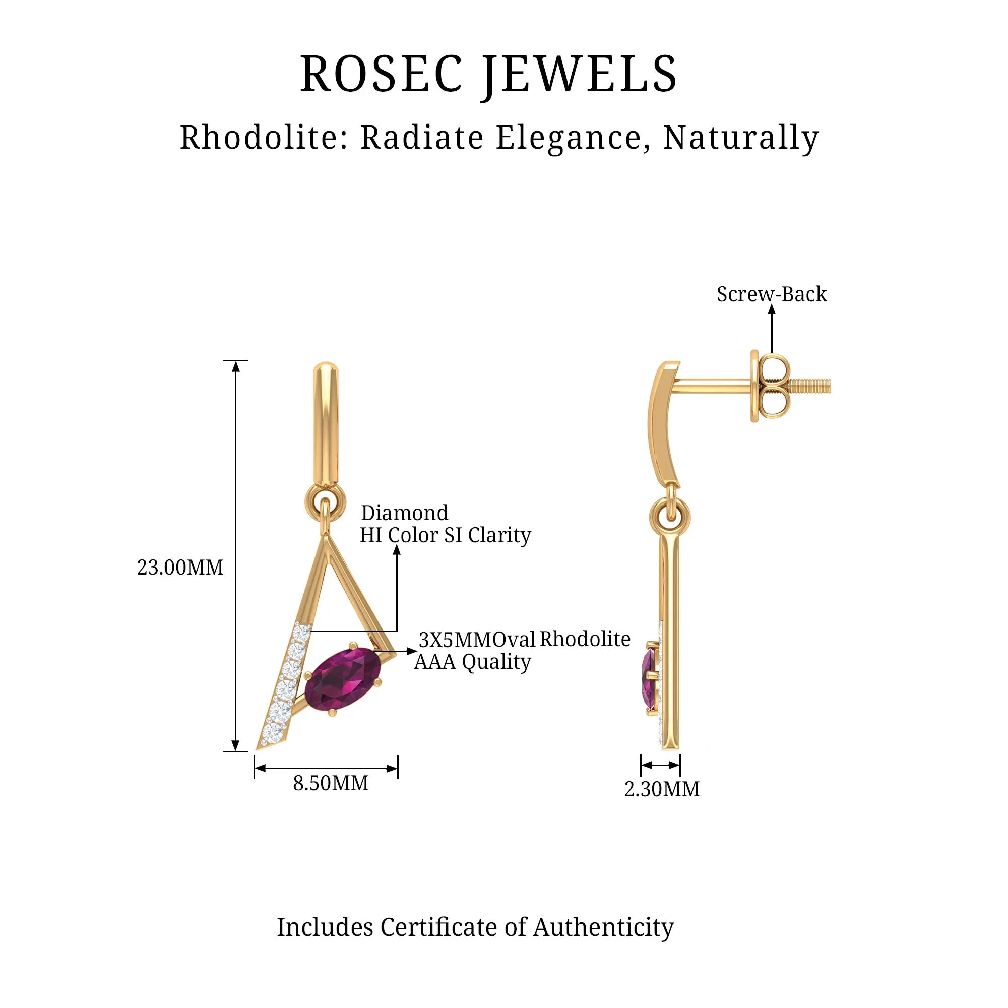 0.75 CT Rhodolite and Diamond Geometric Dangle Earrings