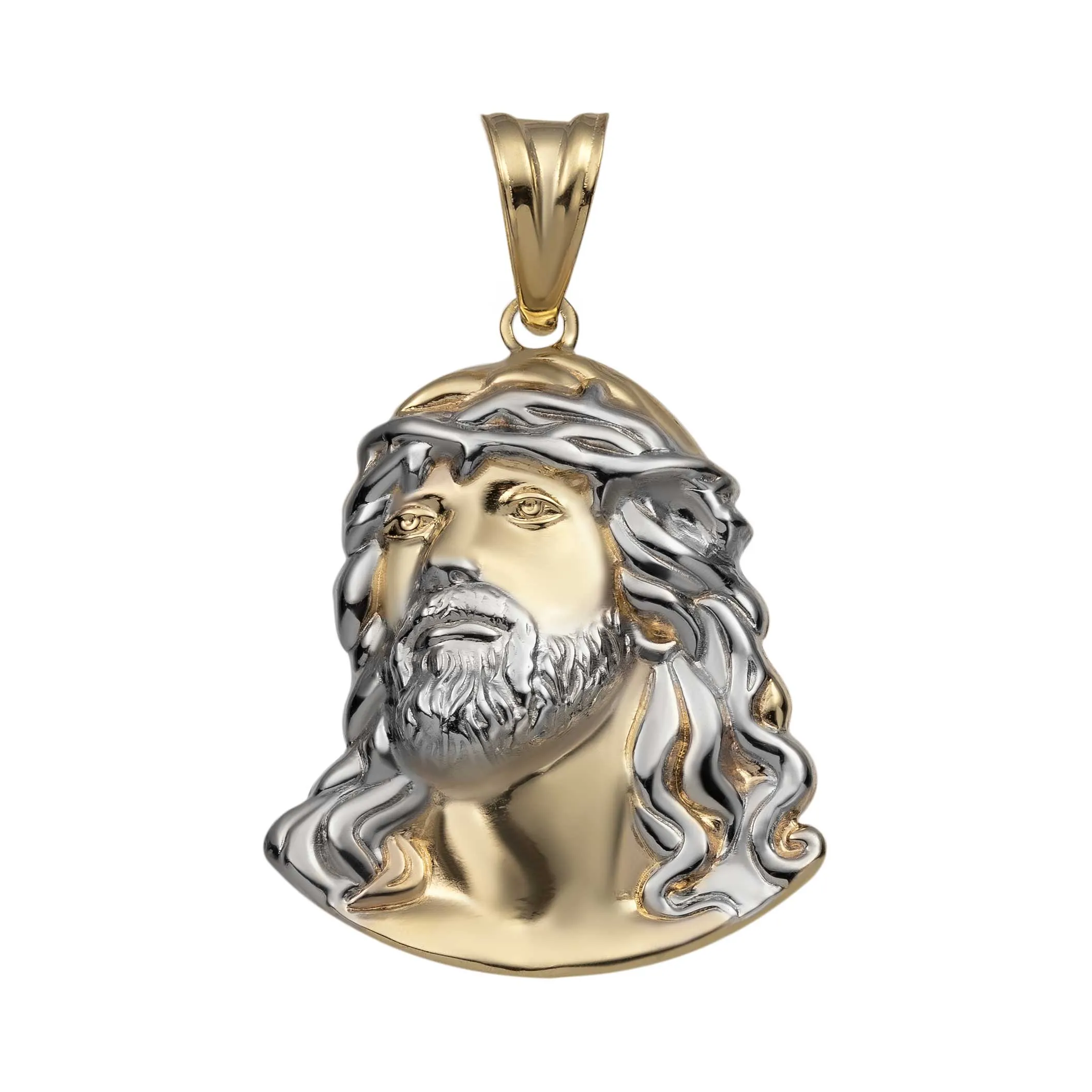 1 1/4" Shiny Face of Jesus Charm Pendant 10K Yellow Gold