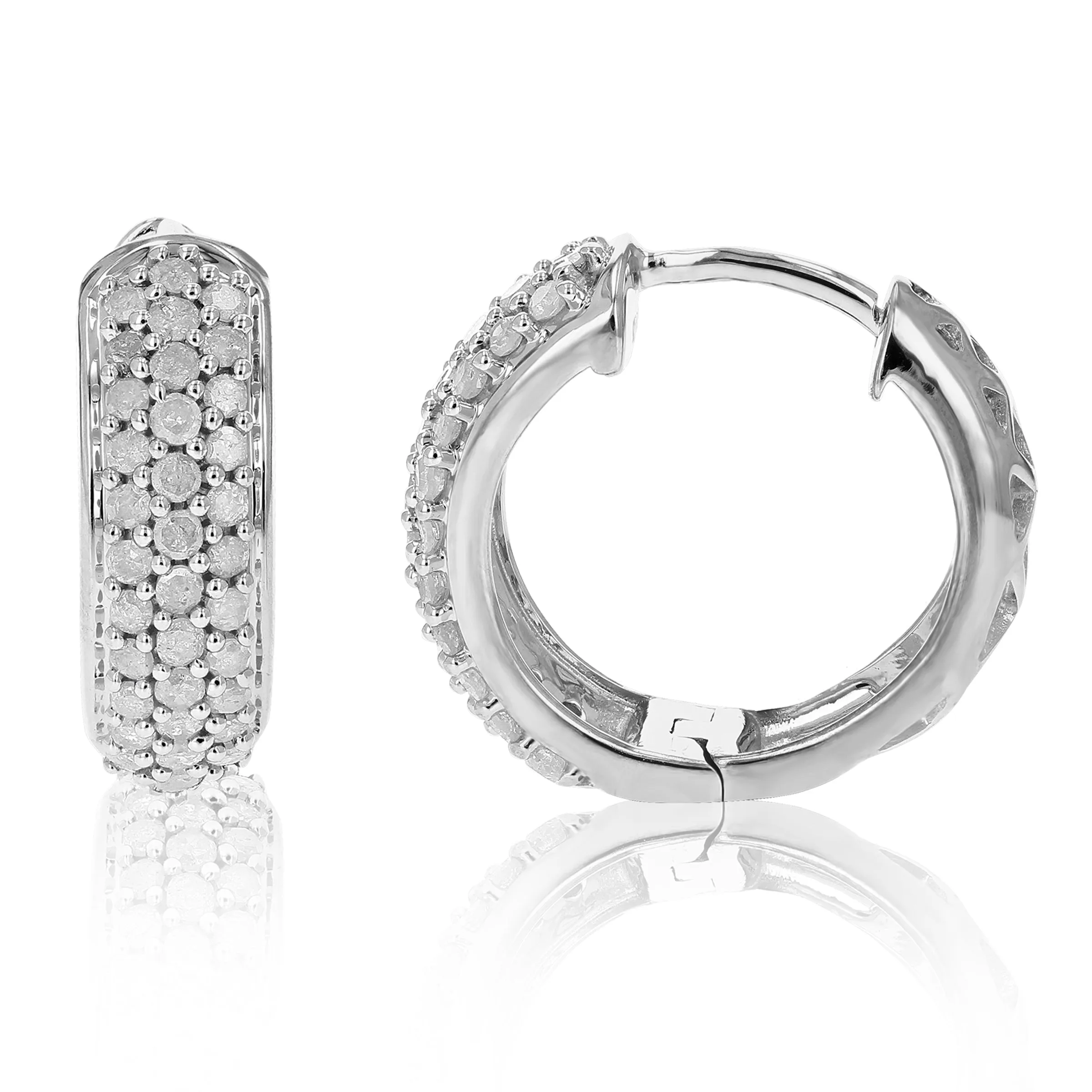 1 cttw Triple Row Diamond Hoop Earrings in Sterling Silver