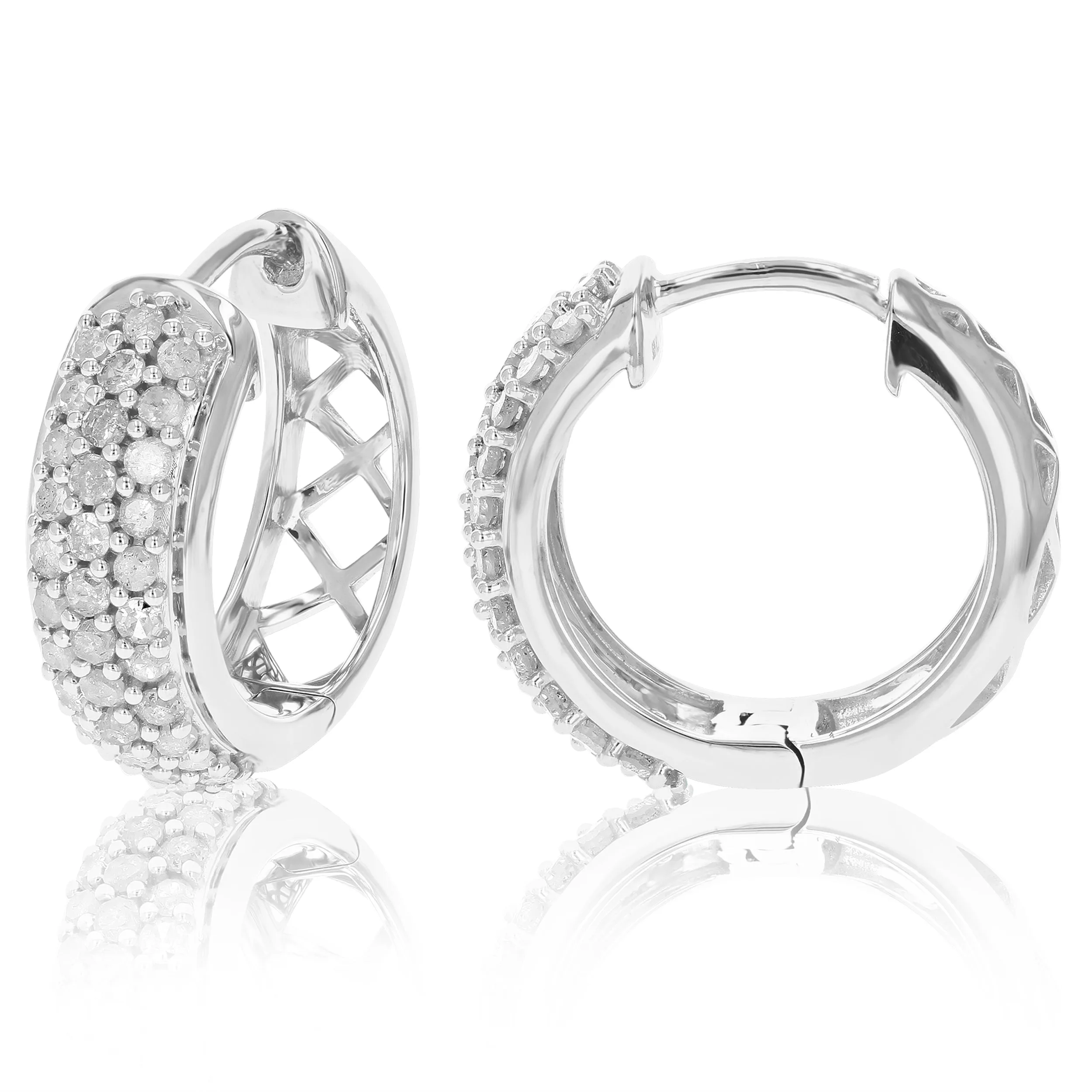 1 cttw Triple Row Diamond Hoop Earrings in Sterling Silver