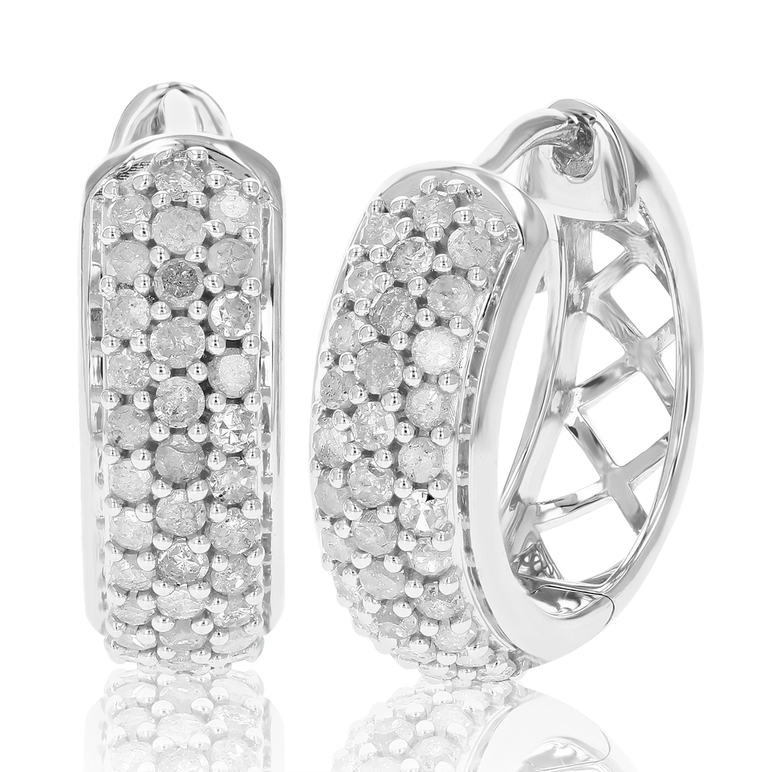 1 cttw Triple Row Diamond Hoop Earrings in Sterling Silver