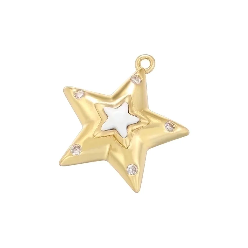 1 Piece Copper Zircon 18K Gold Plated Pentagram Pendant