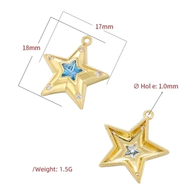 1 Piece Copper Zircon 18K Gold Plated Pentagram Pendant