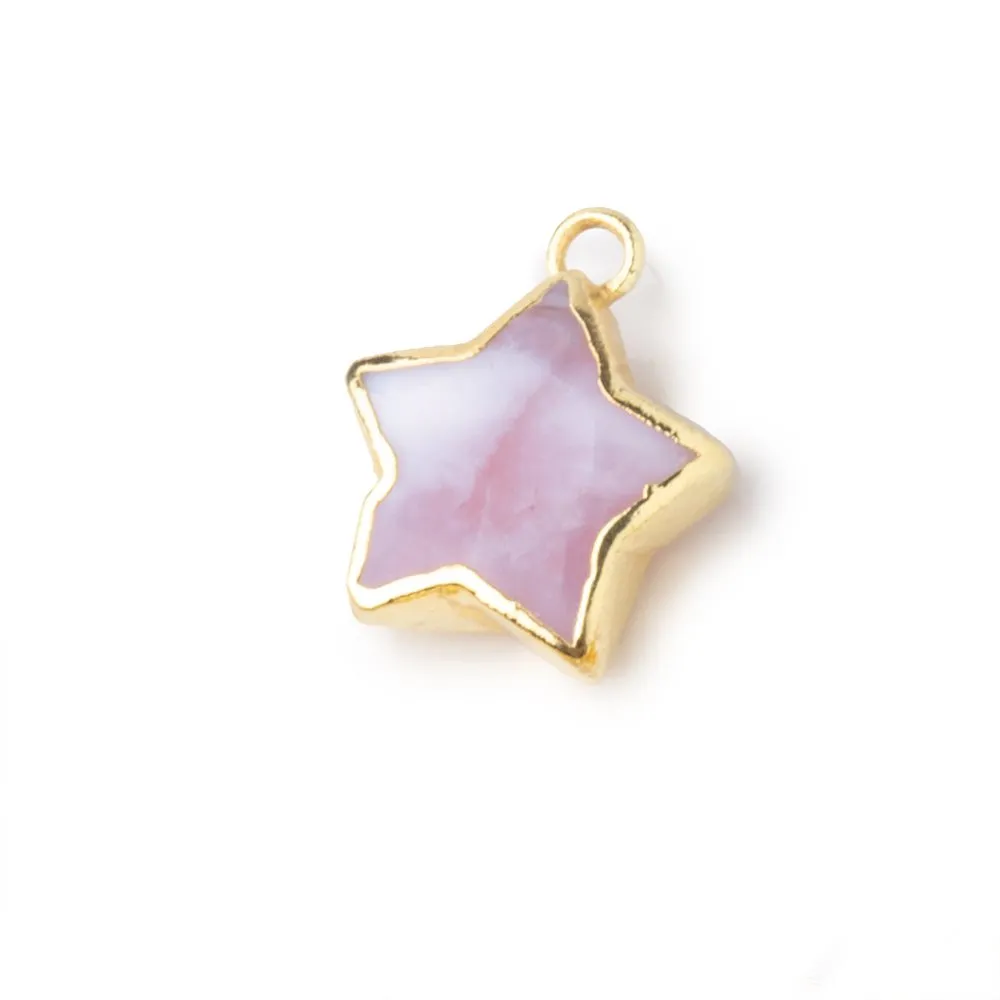 10-11mm Gold Leafed Pink Peruvian Opal Faceted Star Focal Pendant 1 piece