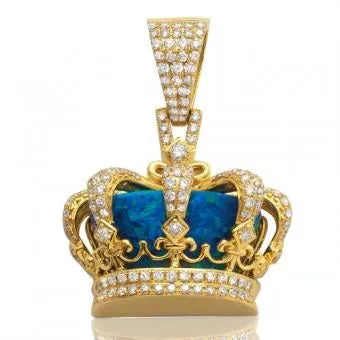 10K 2.85CTW DIAMOND AND OPAL CROWN PENDANT