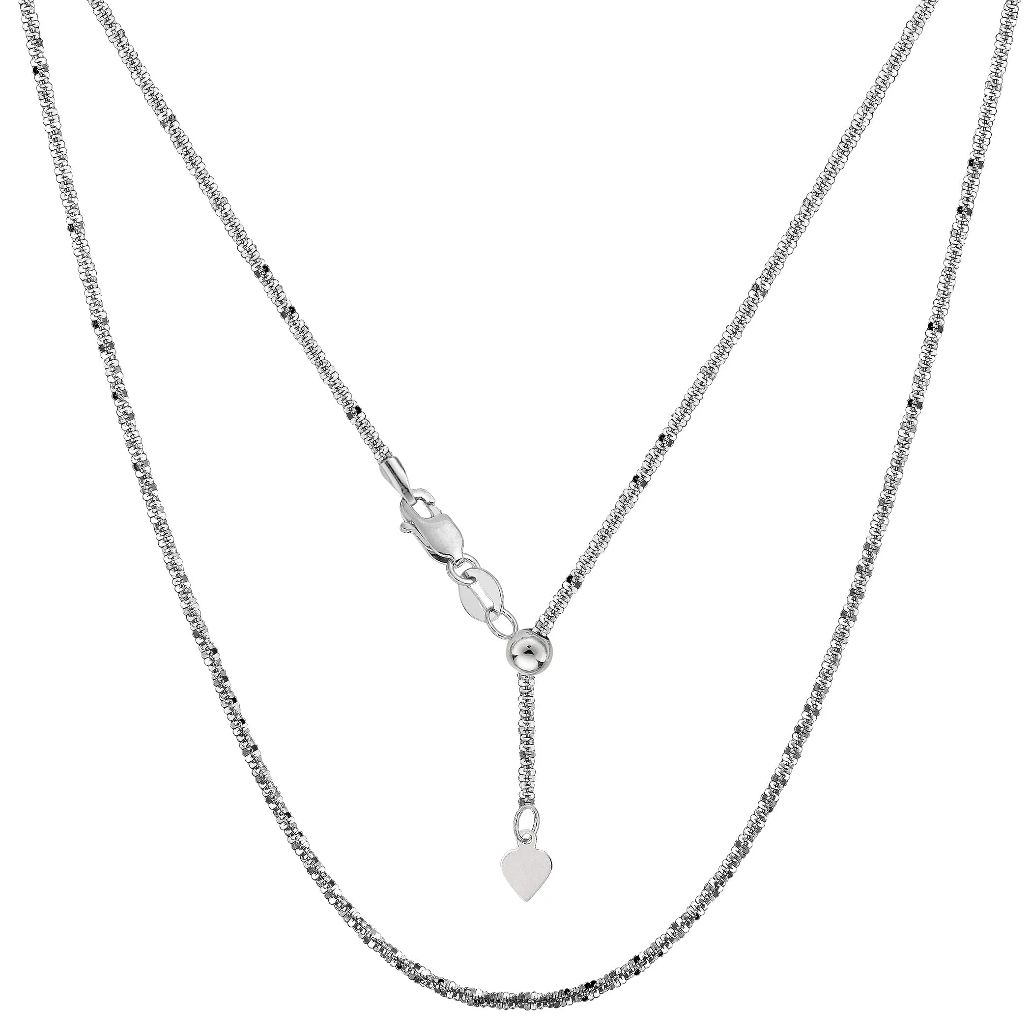 10k White Gold Adjustable Sparkle Link Chain Necklace, 1.5mm, 22"