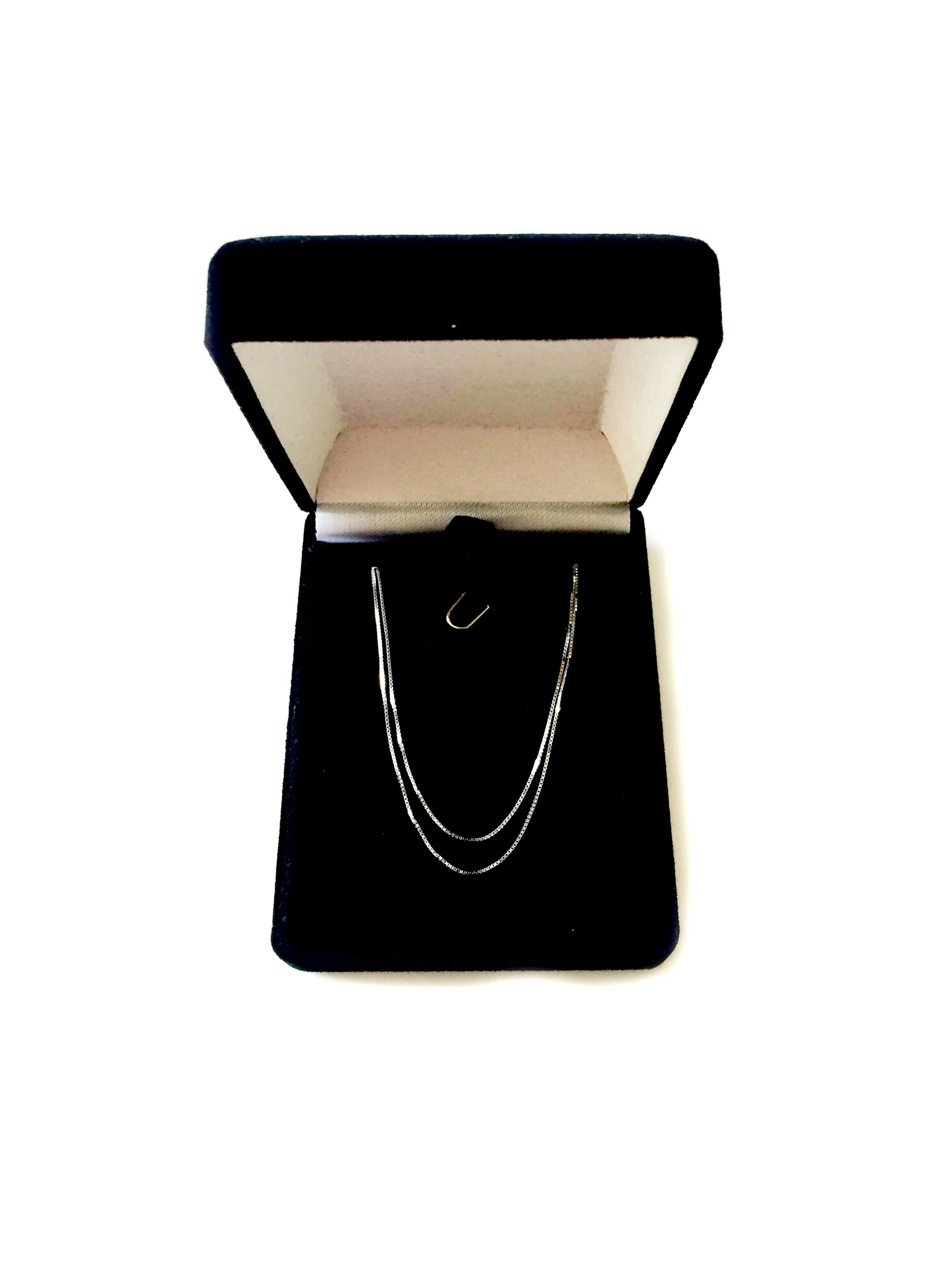 10k White Solid Gold Mirror Box Chain Necklace, 0.6mm