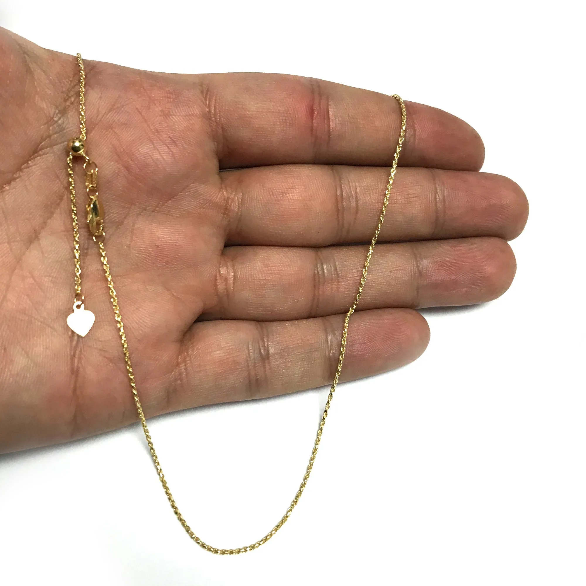 10k Yellow Gold Adjustable Rope Link Chain Necklace, 1.0mm, 22"