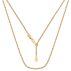 10k Yellow Gold Adjustable Rope Link Chain Necklace, 1.0mm, 22"