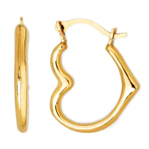 10k Yellow Gold Shiny Open Heart Hoop Earrings, Diameter 15mm