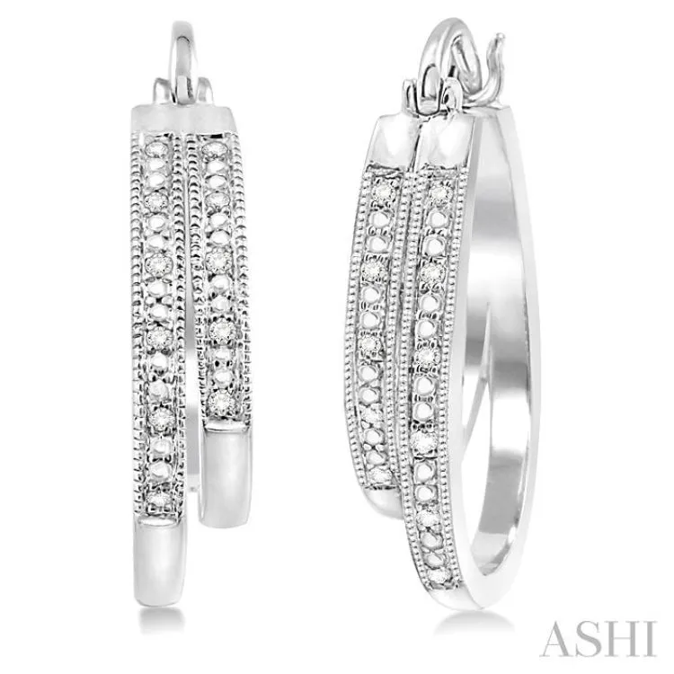 1/10 Ctw Single Cut Diamond Double Row Earrings in Sterling Silver