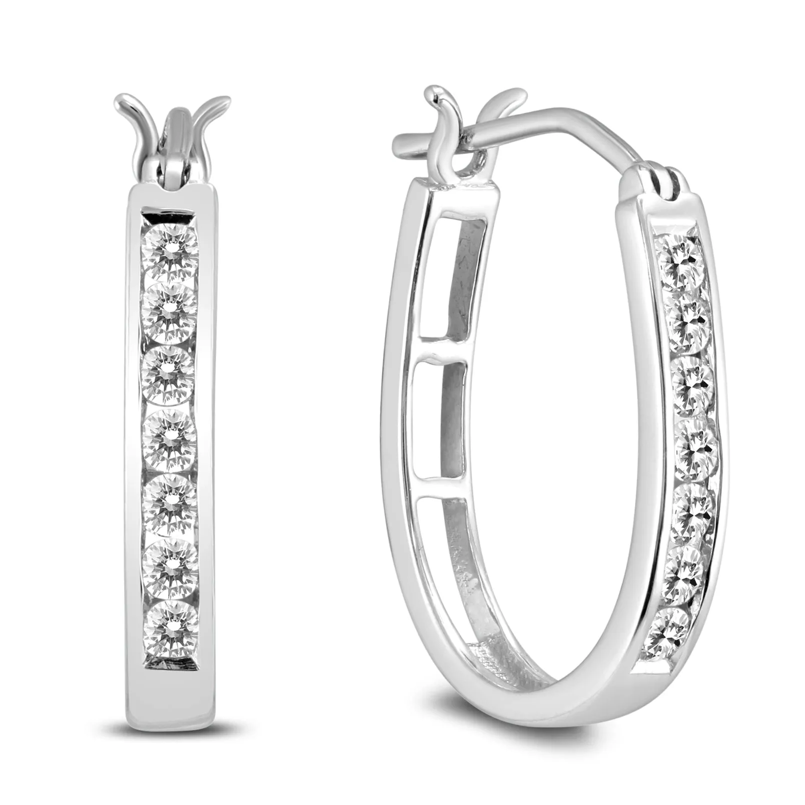 1/2 Carat TW Diamond Hoop Earrings in 10k White Gold