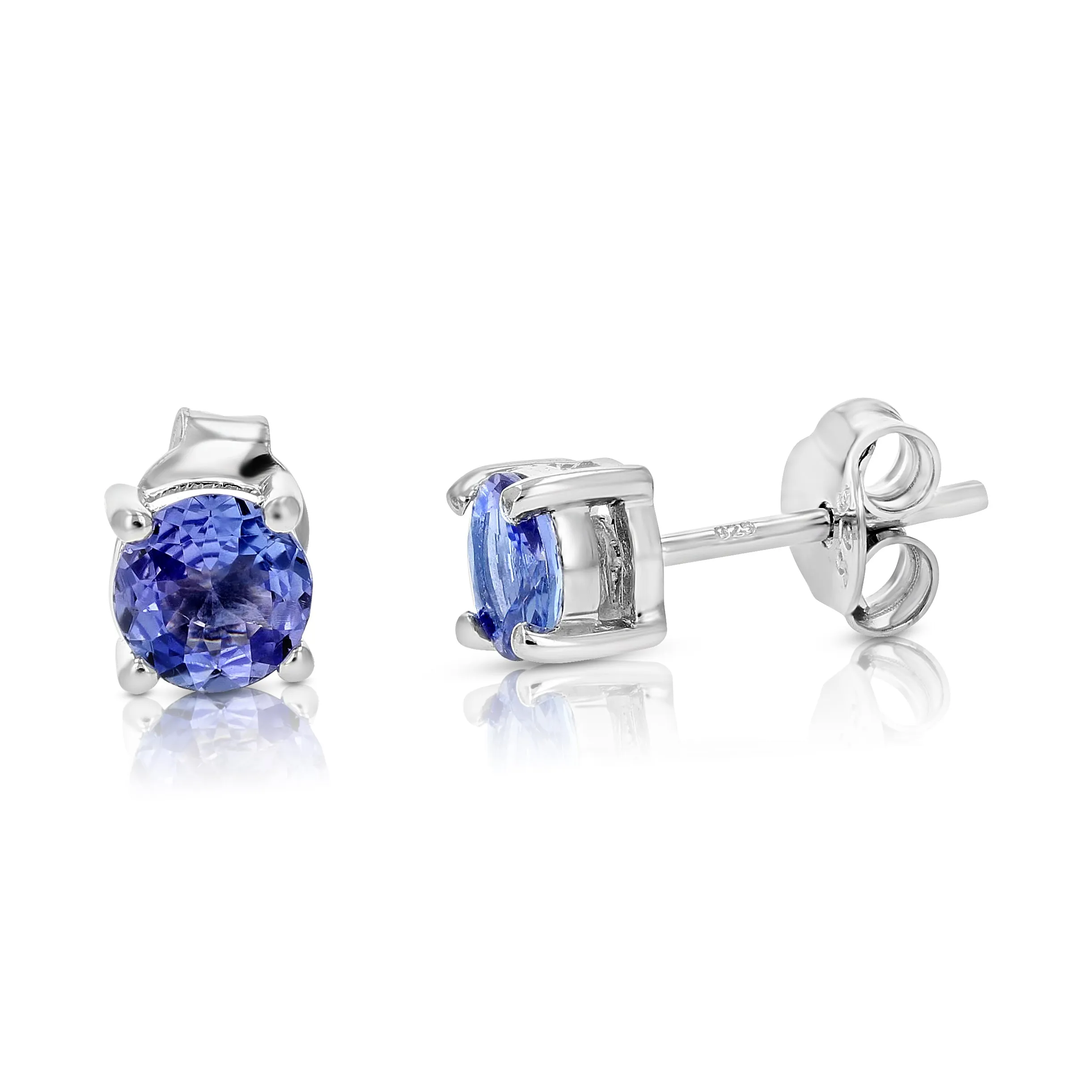 1/2 cttw Round Tanzanite Stud Earrings in .925 Sterling Silver with Rhodium