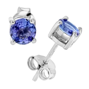 1/2 cttw Round Tanzanite Stud Earrings in .925 Sterling Silver with Rhodium