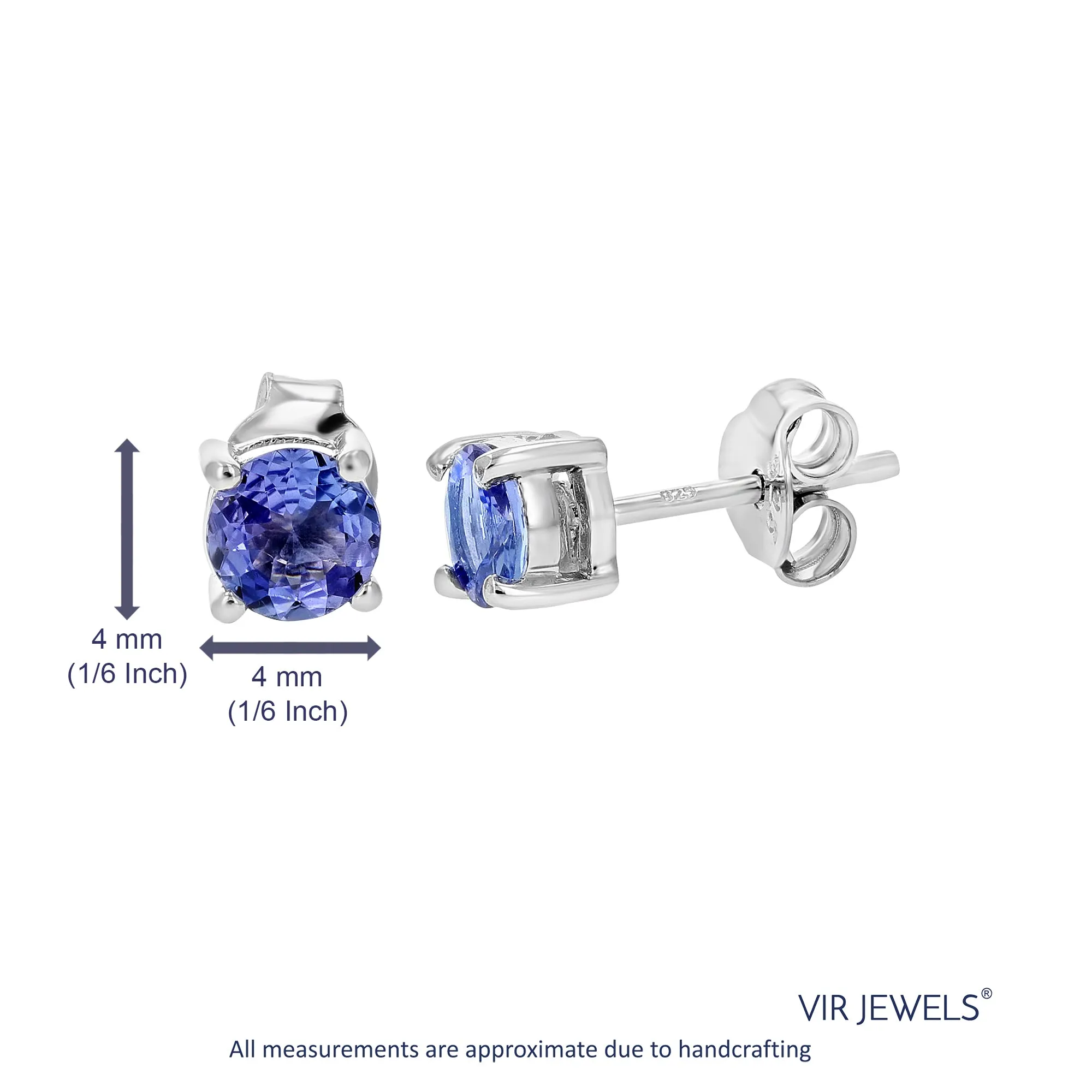 1/2 cttw Round Tanzanite Stud Earrings in .925 Sterling Silver with Rhodium