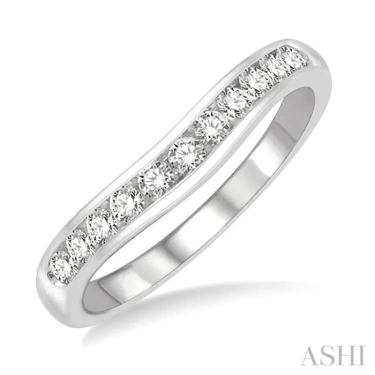 1/3 ctw Round Cut Diamond Inlay Wedding Band in 14K White Gold