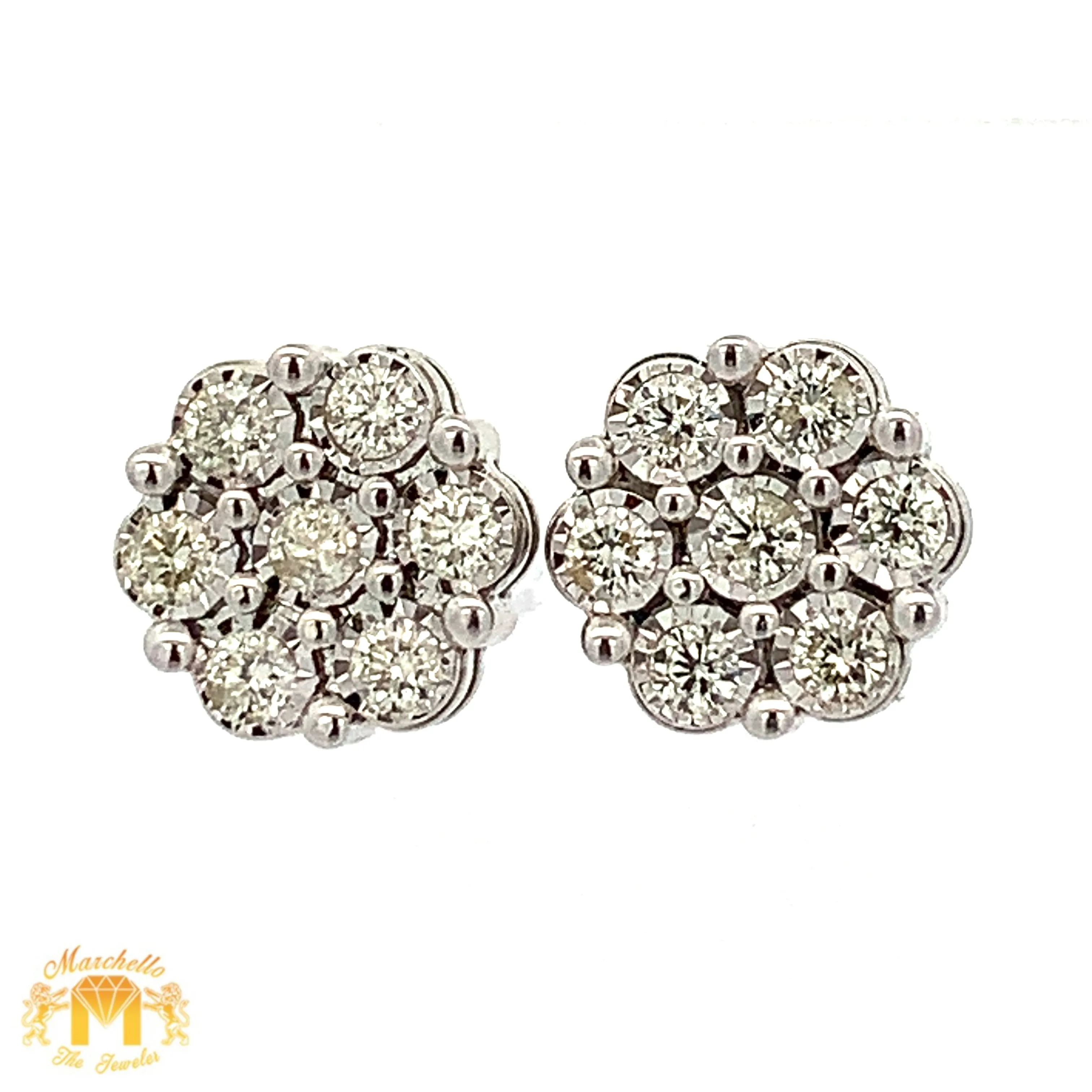 14k Gold Flower Shaped Diamond Extra Large Earrings with Round Diamonds (choose your color)