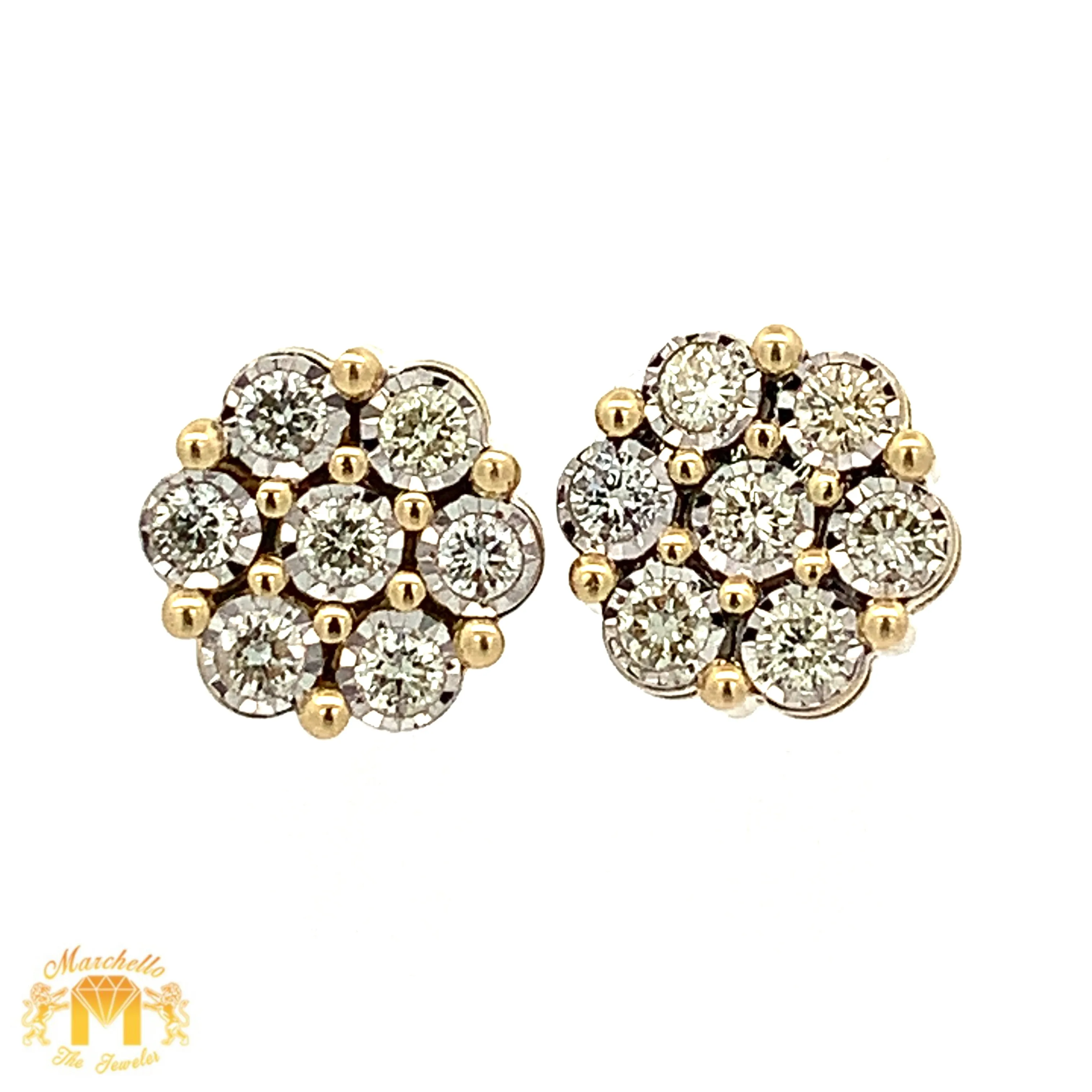 14k Gold Flower Shaped Diamond Extra Large Earrings with Round Diamonds (choose your color)