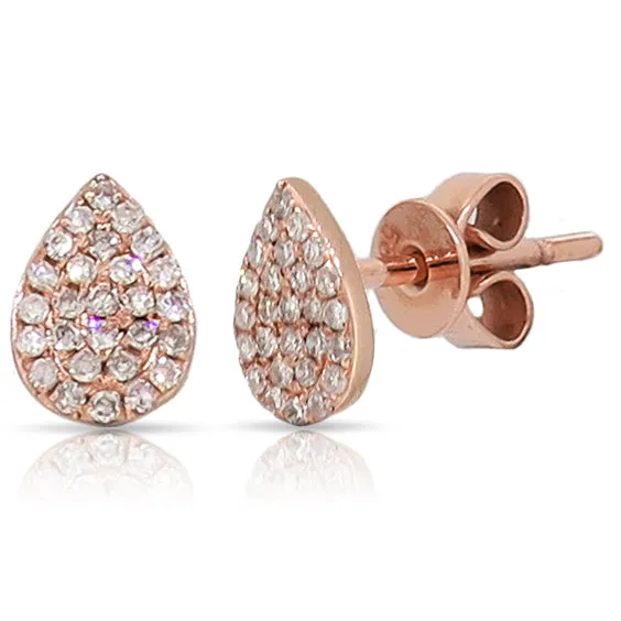 14K Rose Gold Pave Diamond Pear Shaped Earrings