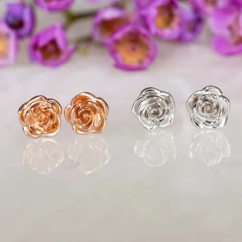 14K ROSE GOLD STUDS 5.5mm FLORAL EARRINGS BOTANICAL FLOWER DAINTY VINTAGE STYLE