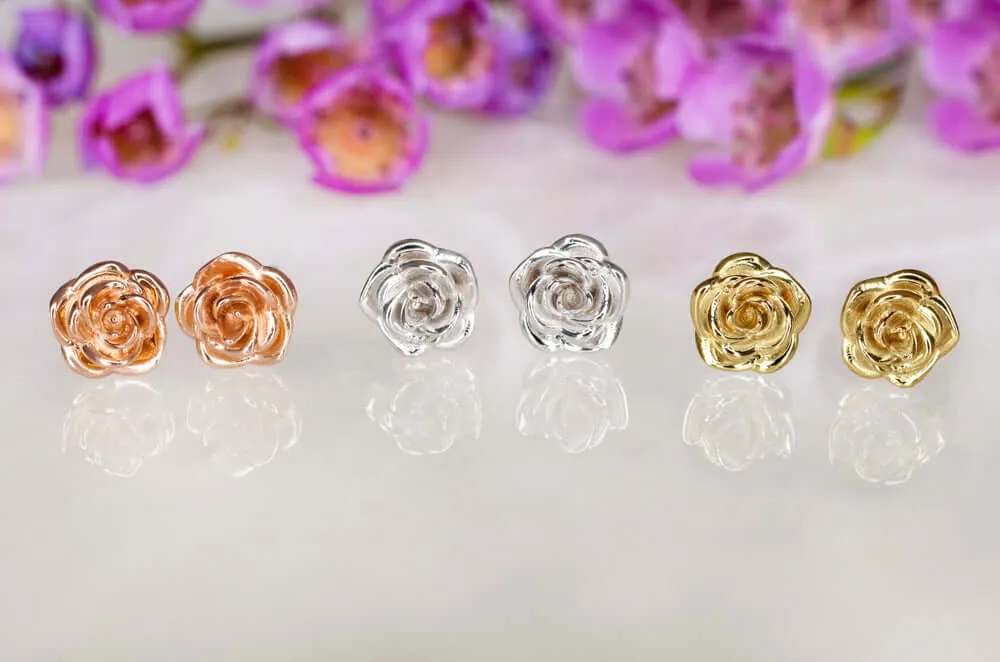 14K ROSE GOLD STUDS 5.5mm FLORAL EARRINGS BOTANICAL FLOWER DAINTY VINTAGE STYLE