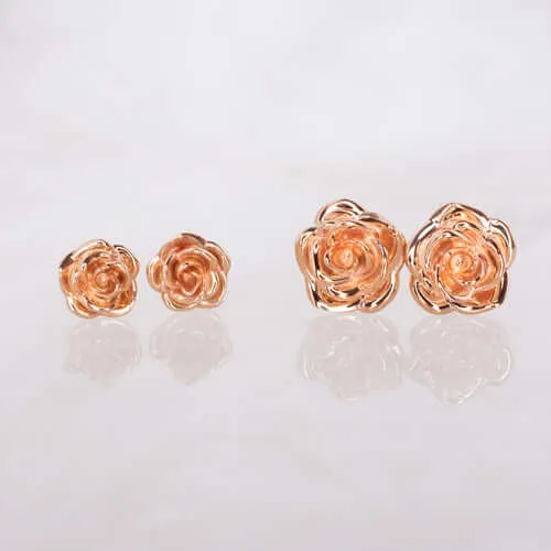 14K ROSE GOLD STUDS 5.5mm FLORAL EARRINGS BOTANICAL FLOWER DAINTY VINTAGE STYLE