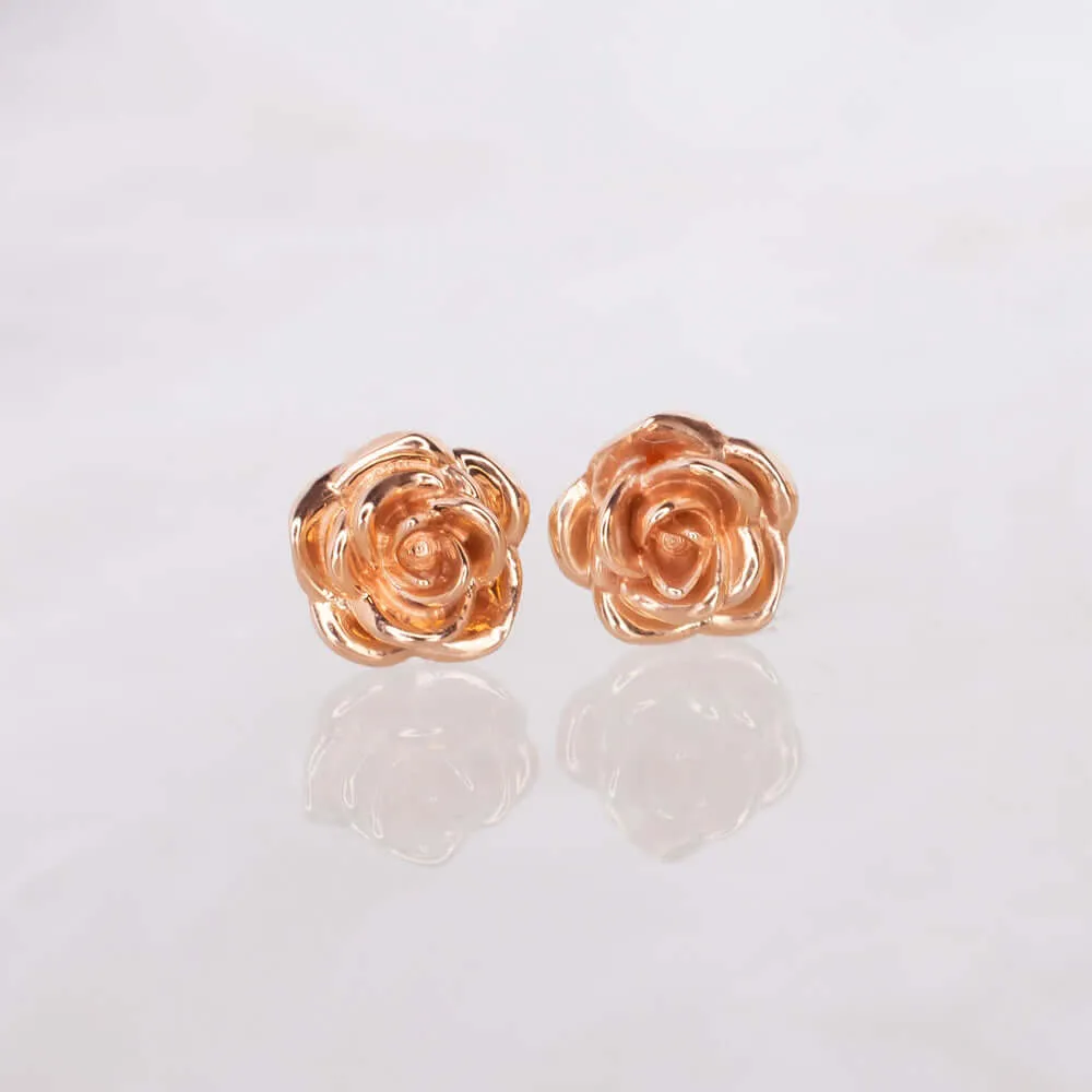 14K ROSE GOLD STUDS 5.5mm FLORAL EARRINGS BOTANICAL FLOWER DAINTY VINTAGE STYLE