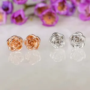 14K ROSE GOLD STUDS 5.5mm FLORAL EARRINGS BOTANICAL FLOWER DAINTY VINTAGE STYLE