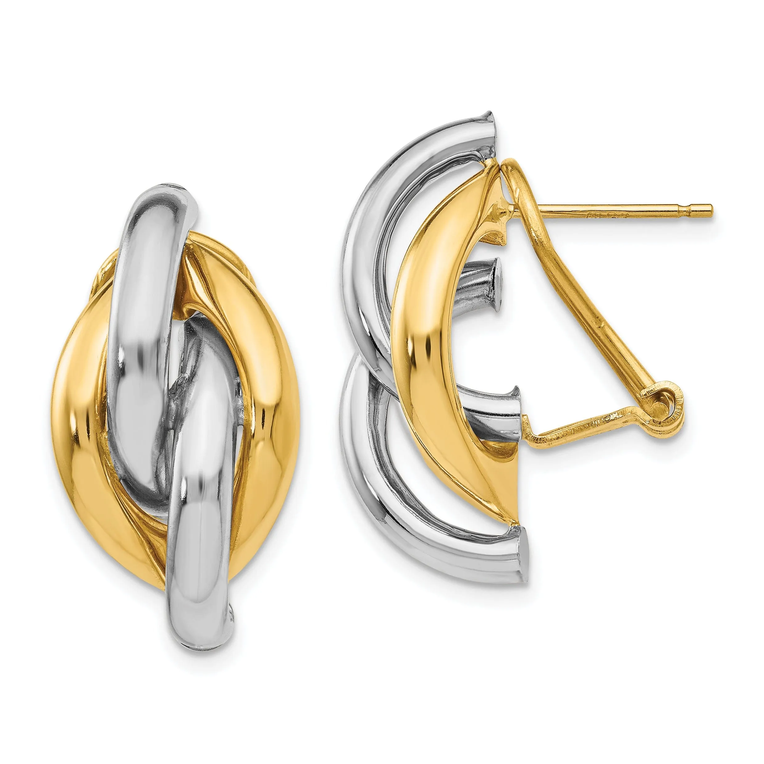 14k Two-tone Gold Swirl Omega Back Post Earrings