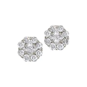 14K White Gold 1.00ctw Diamond Cluster Stud