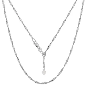 14k White Gold Adjustable Singapore Link Chain Necklace, 1.15mm, 22"