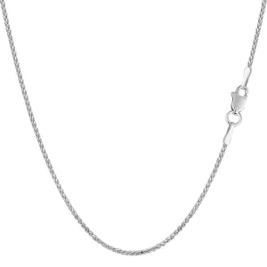 14k White Gold Round Diamond Cut Wheat Chain Necklace, 1.15mm