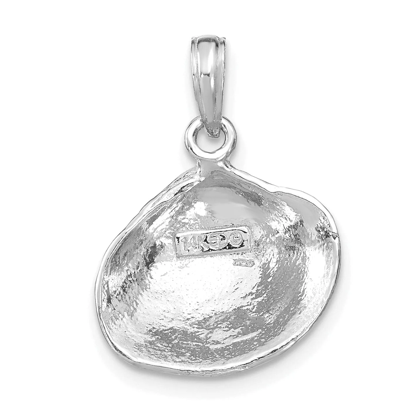 14k White Gold Solid Textured Polished Finish Medium Size Clam Shell Charm Pendant