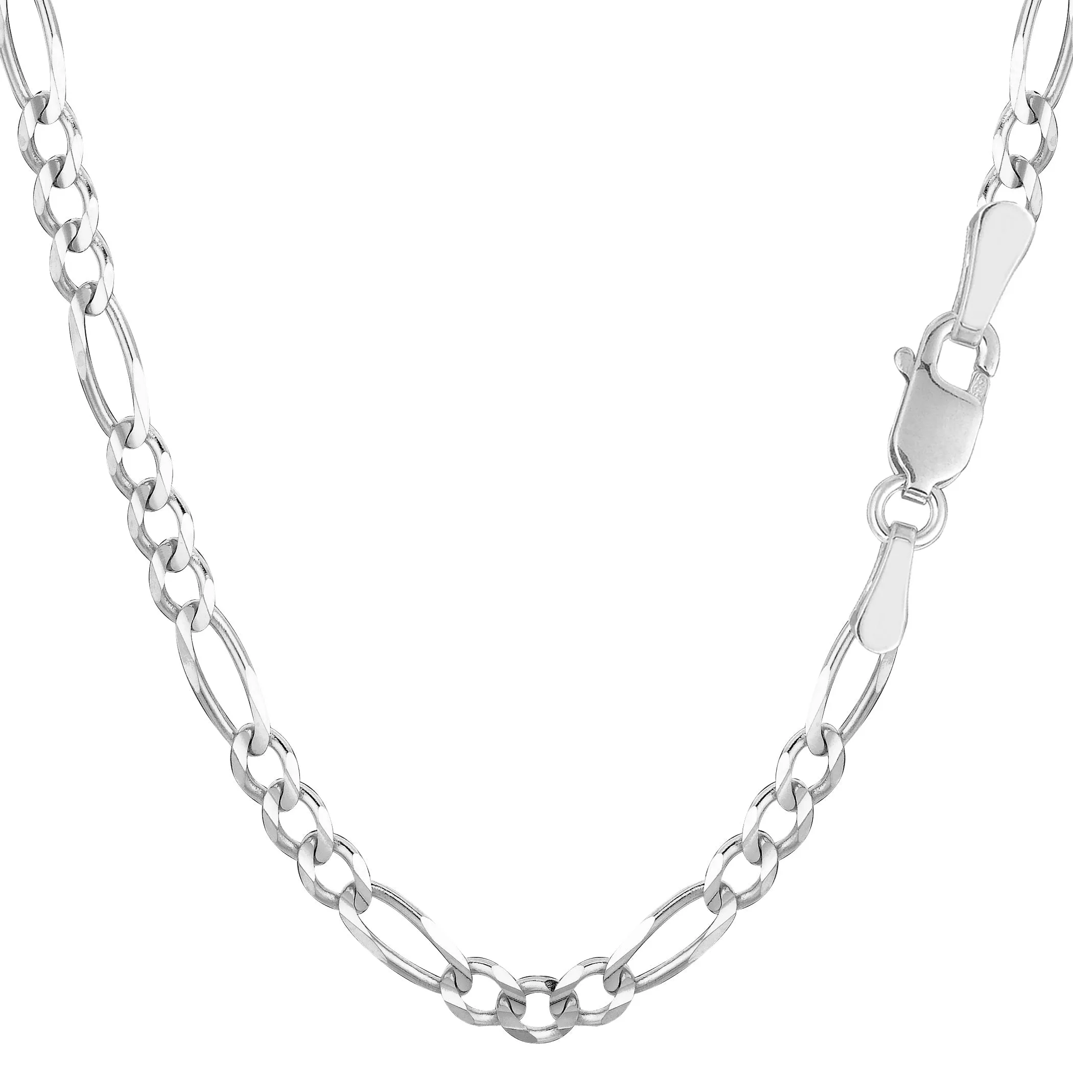 14k White Solid Gold Figaro Chain Necklace, 3.9mm