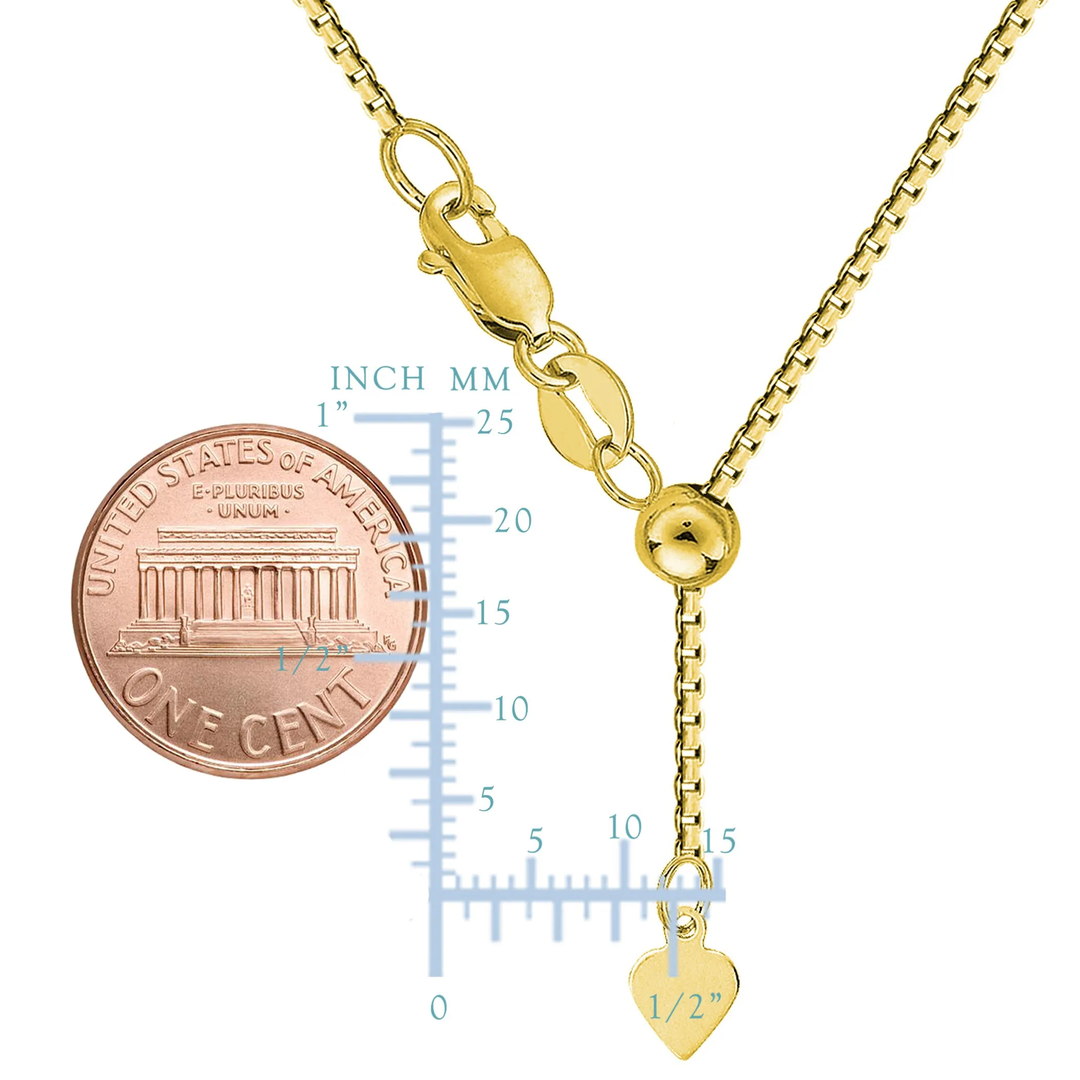 14k Yellow Gold Adjustable Box Chain Necklace, 0.85mm, 30"