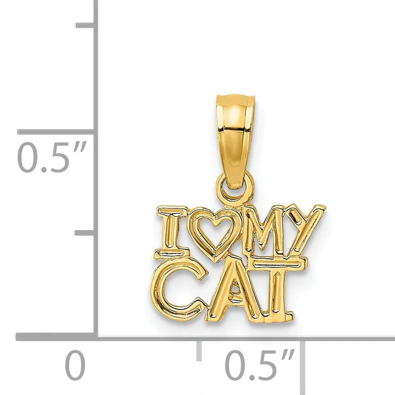 14k Yellow Gold Polished Finish I HEART MY CAT Talking Charm Pendant