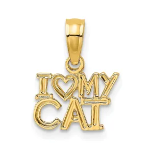 14k Yellow Gold Polished Finish I HEART MY CAT Talking Charm Pendant