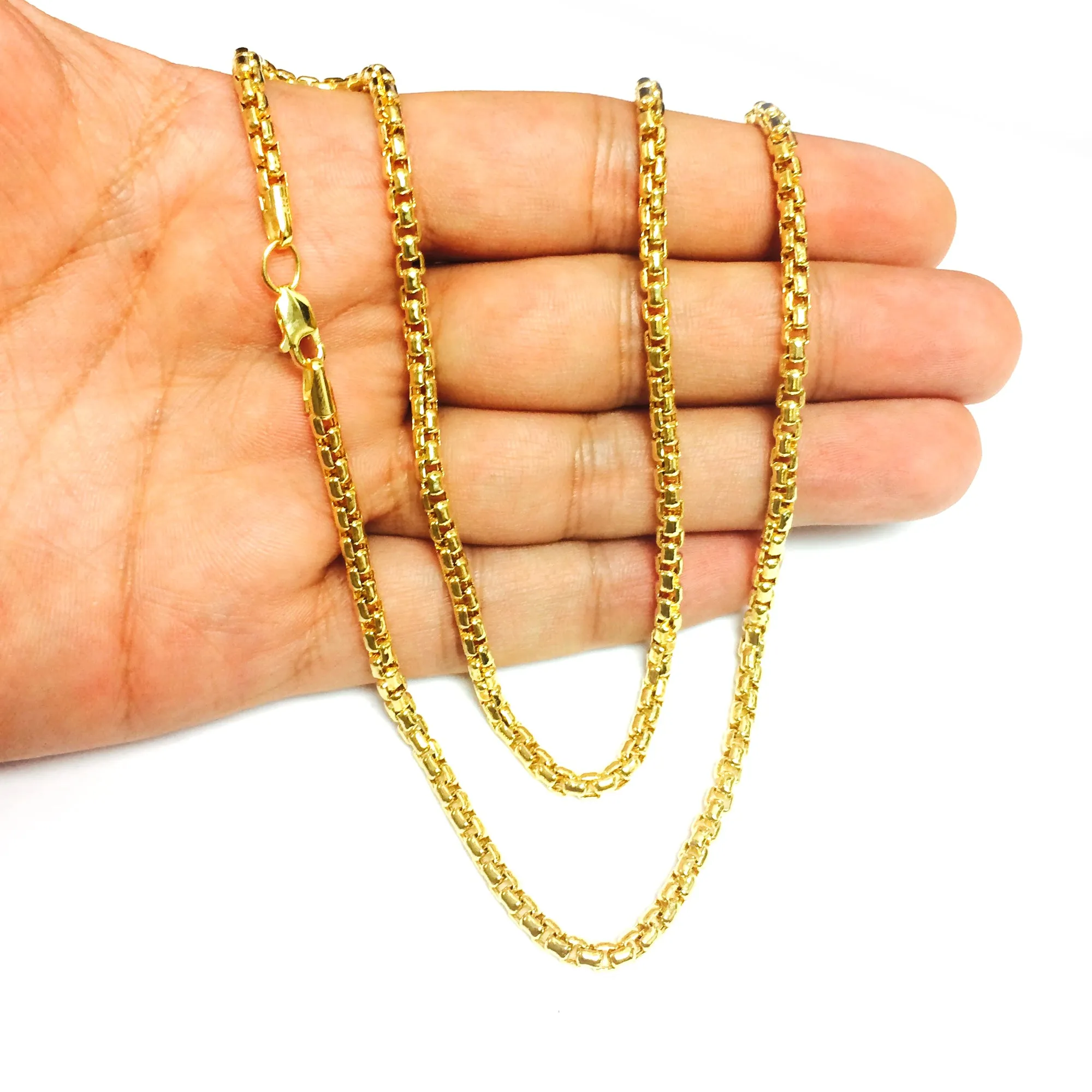 14k Yellow Gold Round Box Chain Necklace, 3.4mm