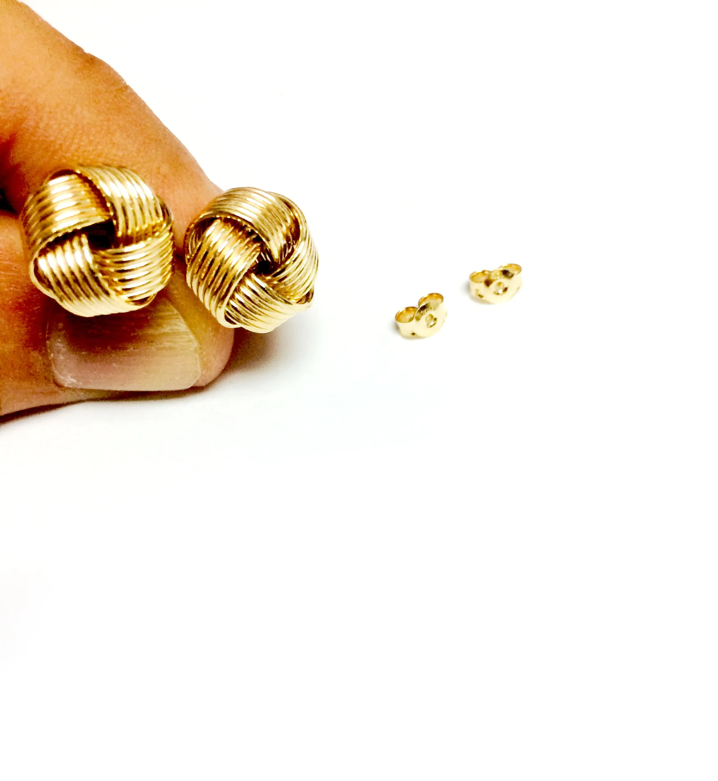 14k Yellow Gold Shiny 6 Row Love Knot Stud Earrings, 12mm