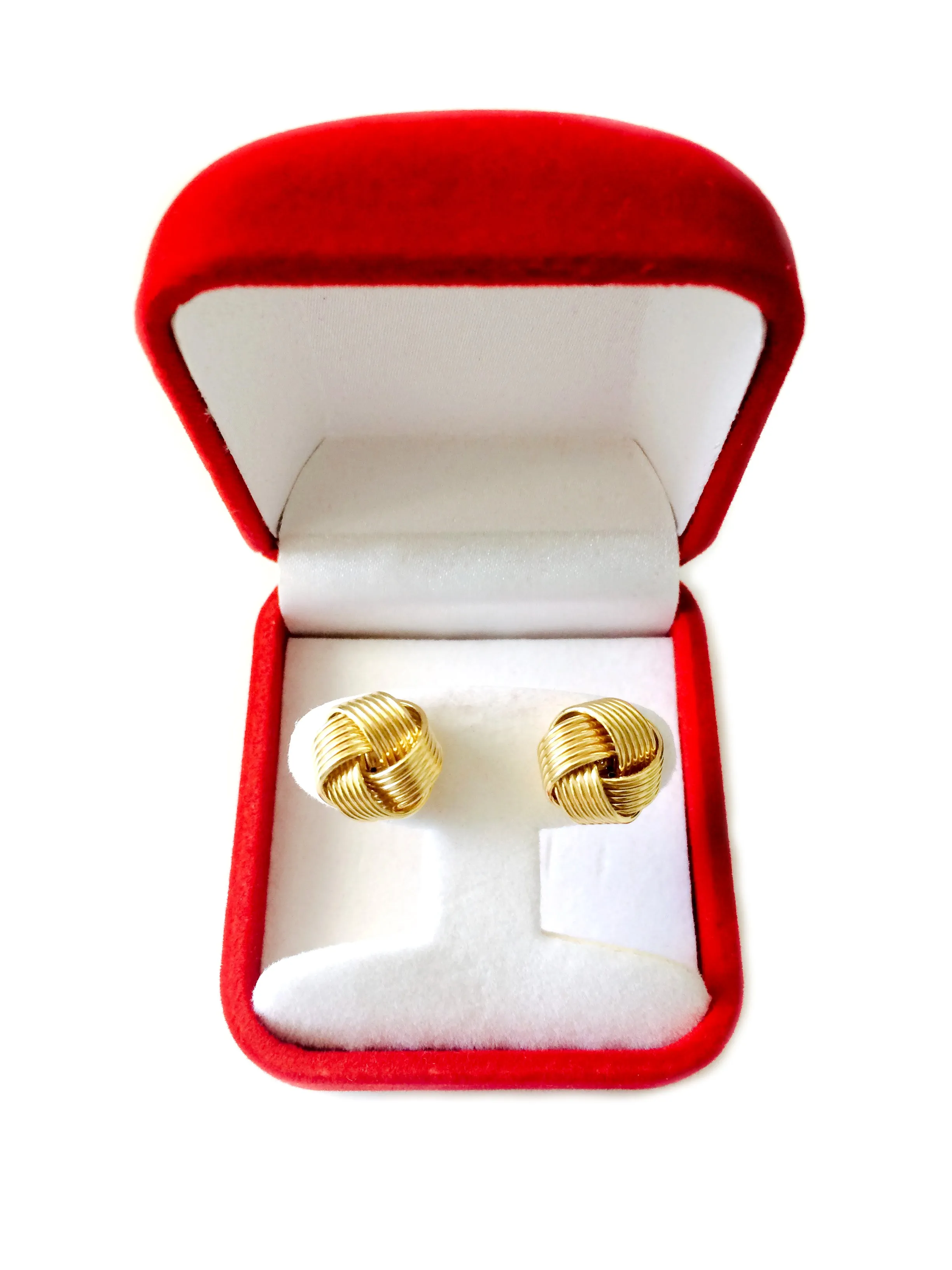 14k Yellow Gold Shiny 6 Row Love Knot Stud Earrings, 12mm