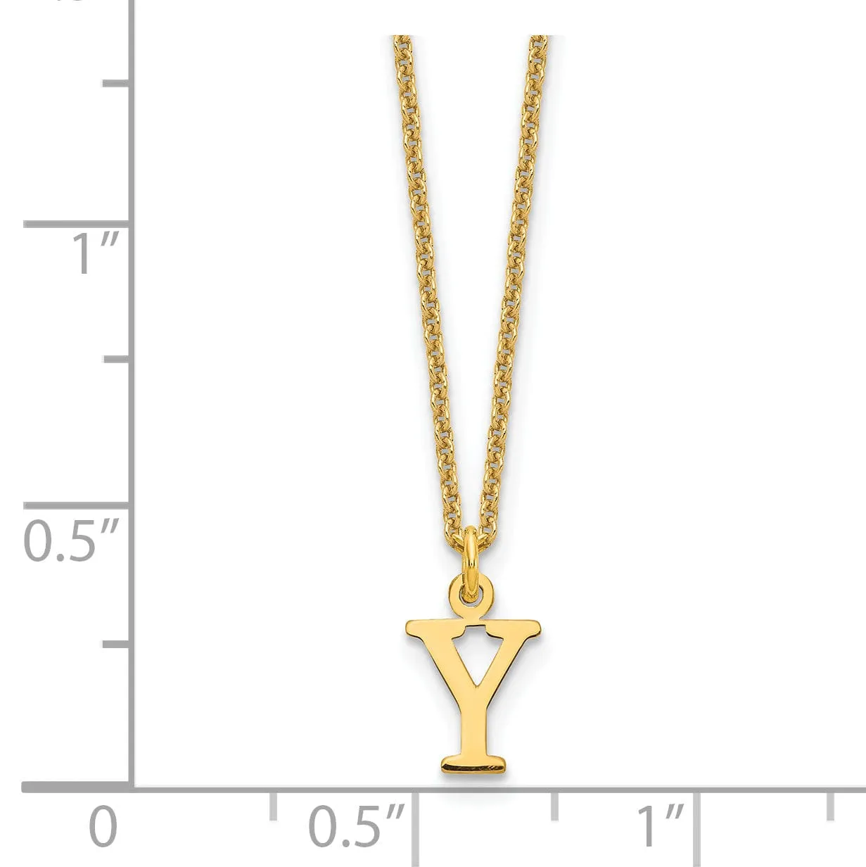 14k Yellow Gold Tiny Cut Out Block Letter Y Initial Pendant Necklace