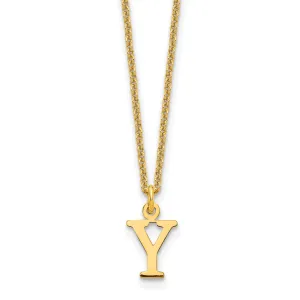 14k Yellow Gold Tiny Cut Out Block Letter Y Initial Pendant Necklace