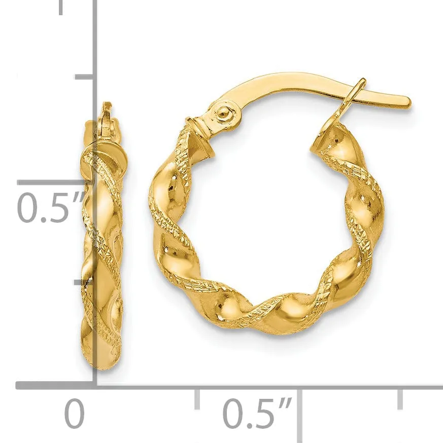 14k Yellow Gold Twisted Hoop Earrings