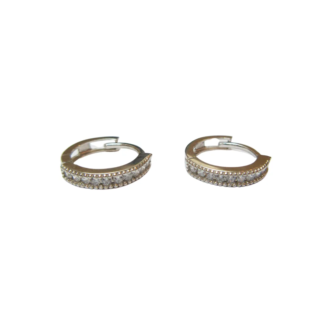 14kt CZ Bead Huggie Earrings