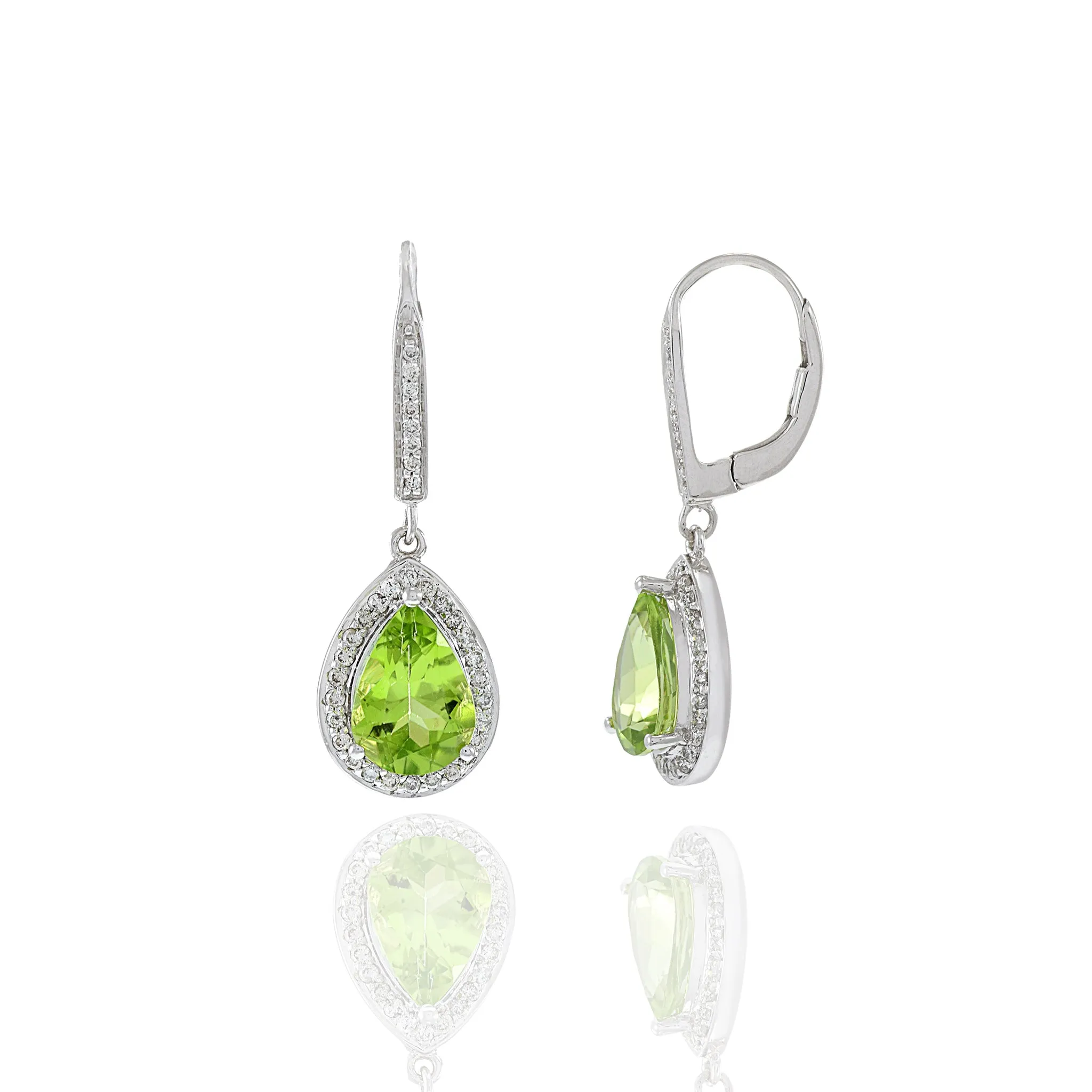 14KT White Gold Peridot And Diamond Drop Earrings