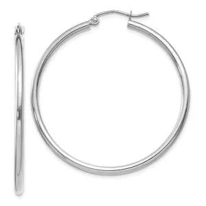 14KT White Gold Polished 2x40mm Lightweight Tube Hoop Earrings