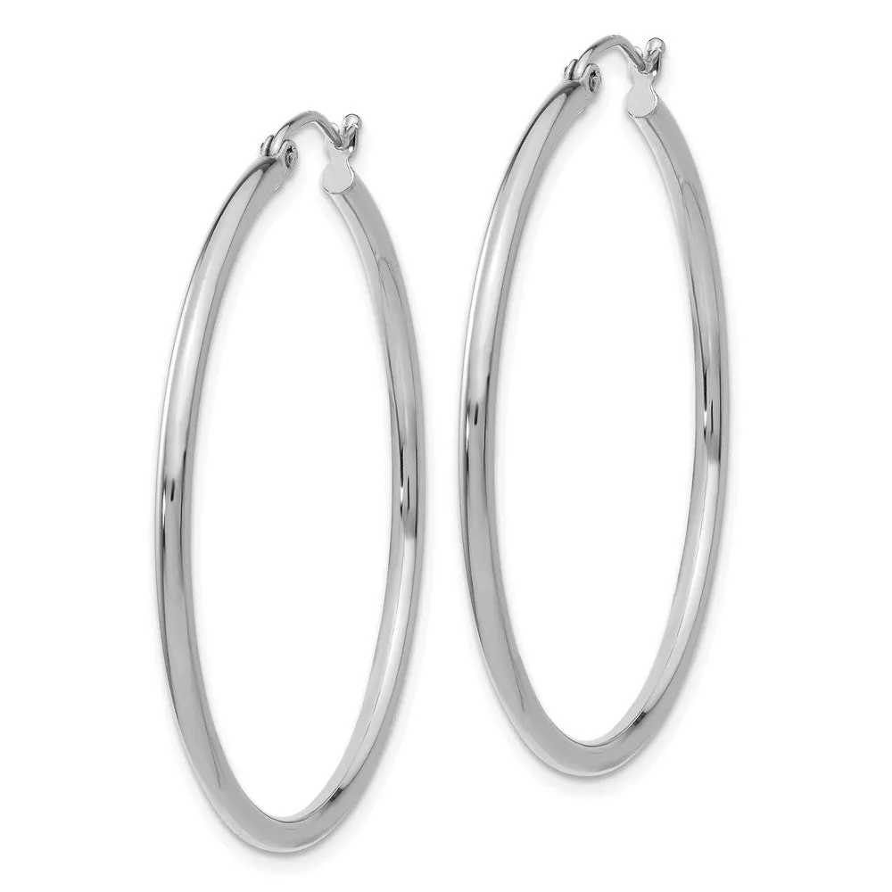 14KT White Gold Polished 2x40mm Lightweight Tube Hoop Earrings