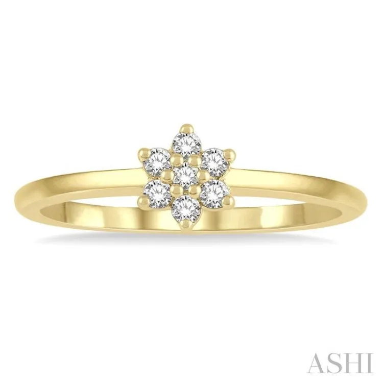 1/8 ctw Floral Round Cut Diamond Petite Fashion Ring in 14K Yellow Gold